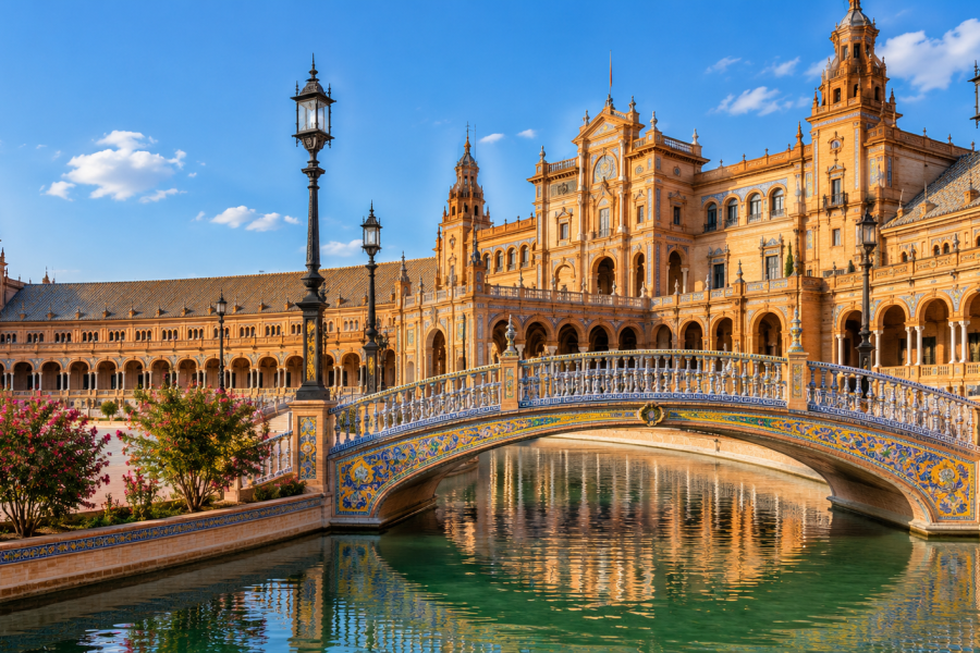 Sevilla Plaza de España meydanı ve kanalı - temsili görsel