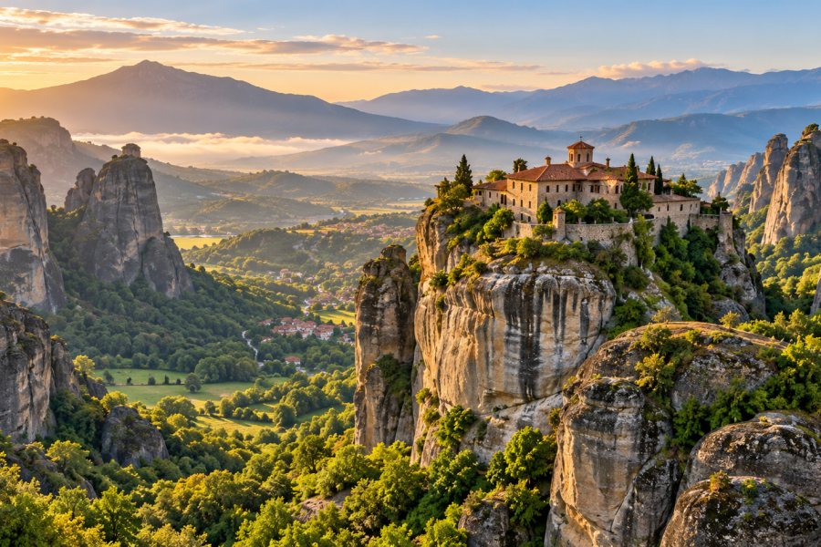 Meteora kayalıkları üzerinde tarihi manastır - temsili görsel